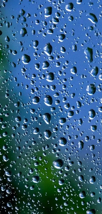 Raindrops on blue window wallpaper.