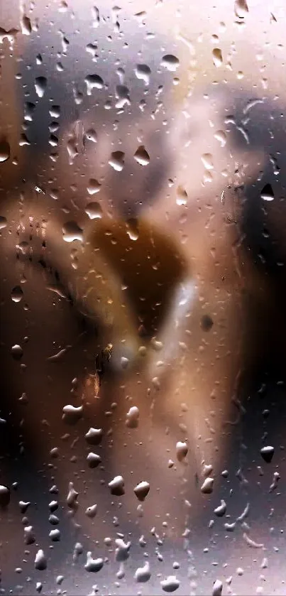 Blurred mobile wallpaper with raindrop effect and warm brown tones.