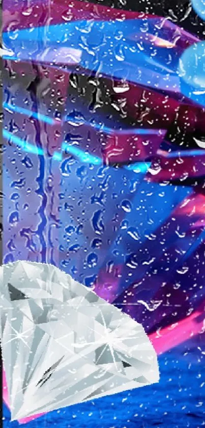 Colorful diamond art with raindrop effect on blue and purple background.