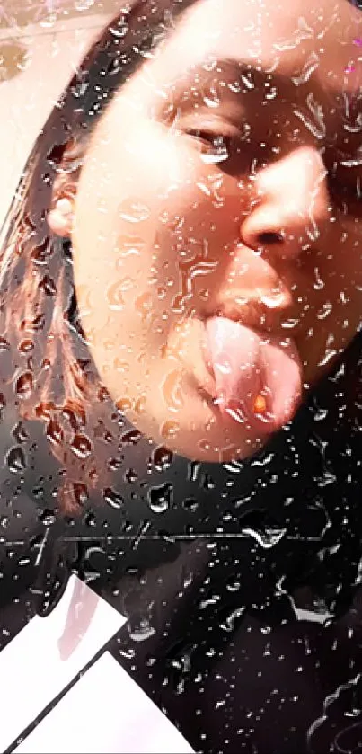 Playful portrait with raindrop effect wallpaper.