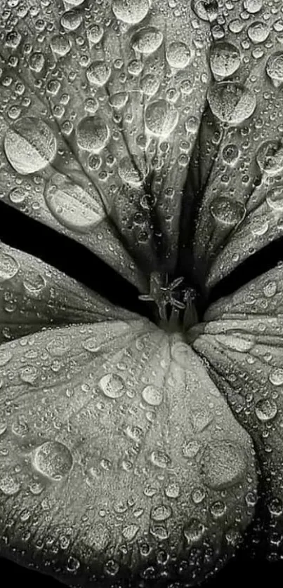 Stunning black and white flower with raindrops on petals, perfect for mobile wallpaper.