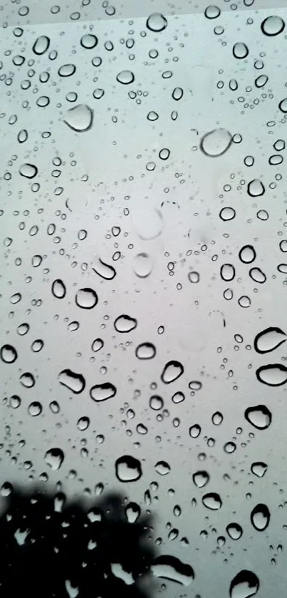 Mobile wallpaper with raindrops on glass background, gray aesthetic.