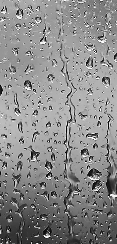 Grayscale wallpaper with raindrops on glass for mobile devices.