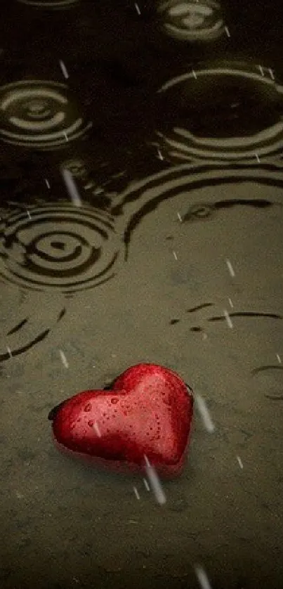 Heart in rain with ripples, artistic mobile wallpaper.