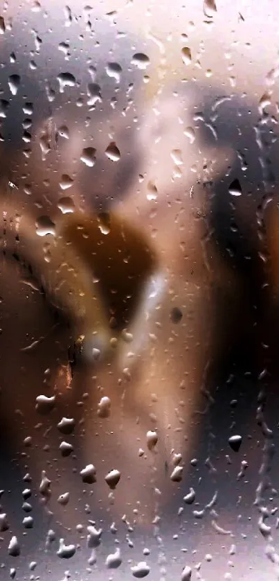 Romantic wallpaper with raindrops on glass, creating intimate ambiance.