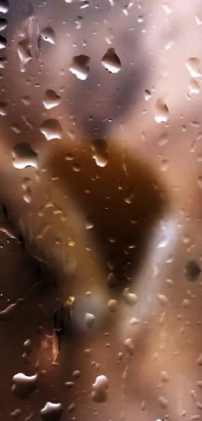 Romantic silhouette behind raindrop-covered glass, creating a blurred effect.