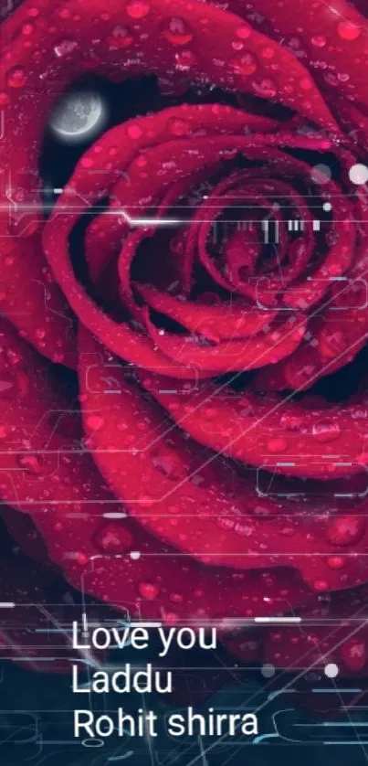 Red rose with raindrops and digital effects wallpaper.