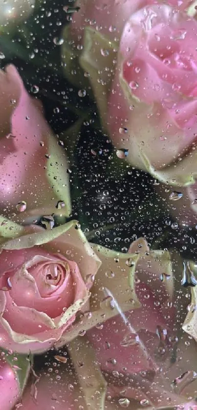 Pink roses with raindrops mobile wallpaper.