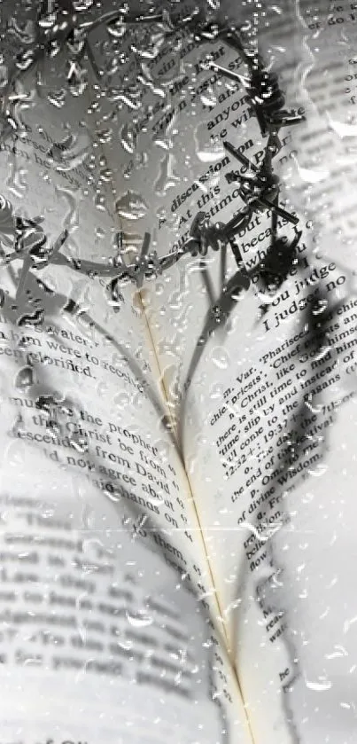 Raindrops on text with flower overlay mobile wallpaper.