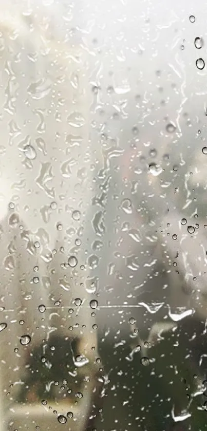 Raindrops on a window with blurred background, adding a serene touch to your phone.