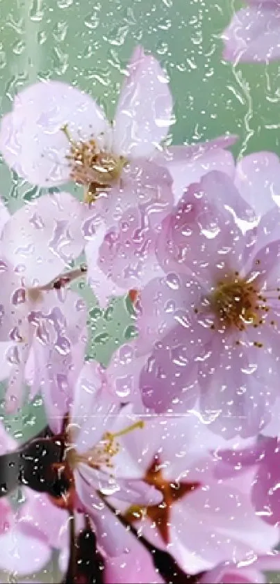 Cherry blossoms with raindrops mobile wallpaper.