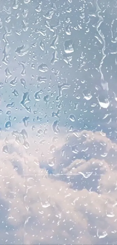 Mobile wallpaper showing raindrops on a cloudy sky background.