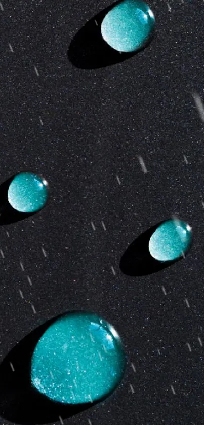 Aqua droplets on a dark, textured background.