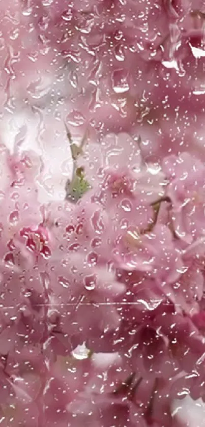 Pink flowers with raindrops creating a serene phone wallpaper.