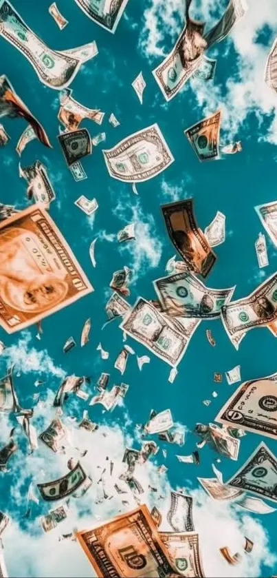 Dollar bills falling from the sky wallpaper.