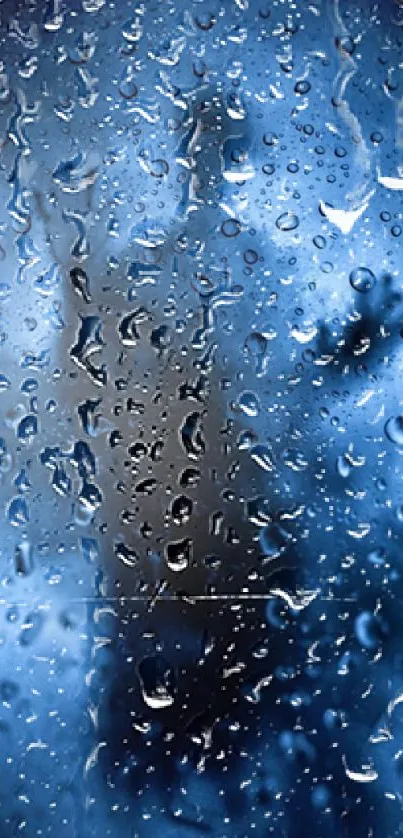 Raindrops on blue glass wallpaper for phones.