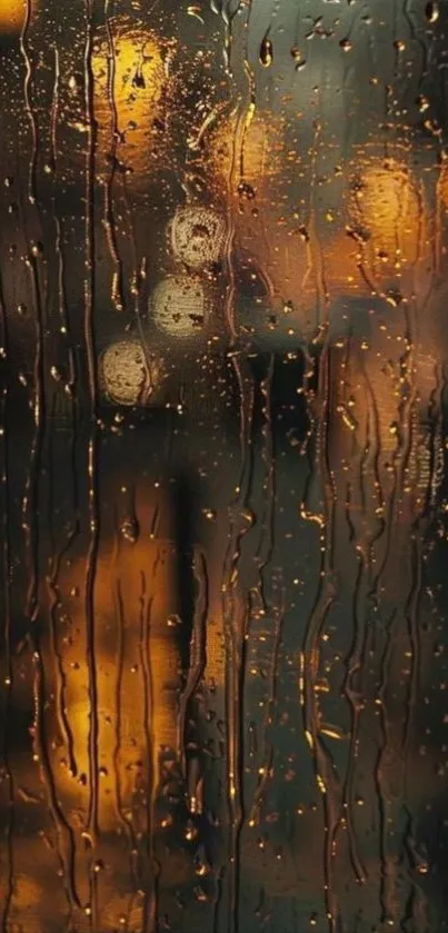 Rain-soaked window with blurred city lights creating a calming ambiance.