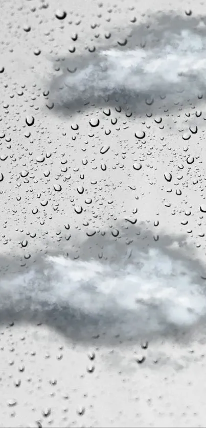 Rainy day mobile wallpaper with clouds and water droplets.