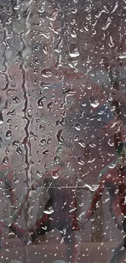 Raindrops on glass with superhero silhouette in background.