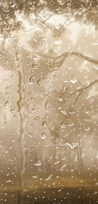 Rainy window with trees and water drops