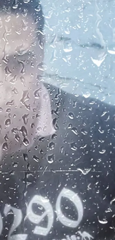 Wallpaper of raindrops on a reflective window with serene background.