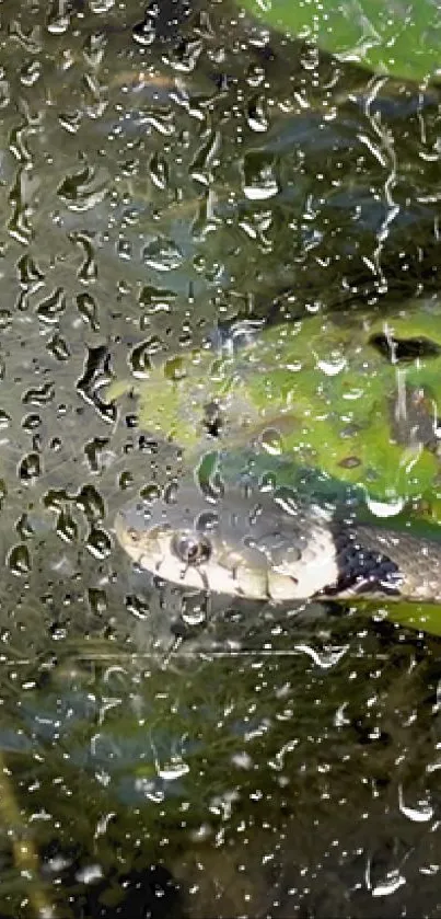 Rainy day with snake visible through glass raindrops.