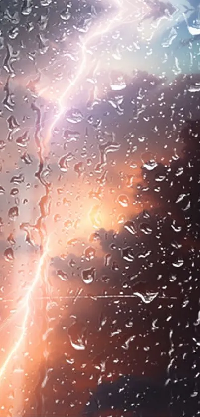 Rainy window with lightning in the background wallpaper.