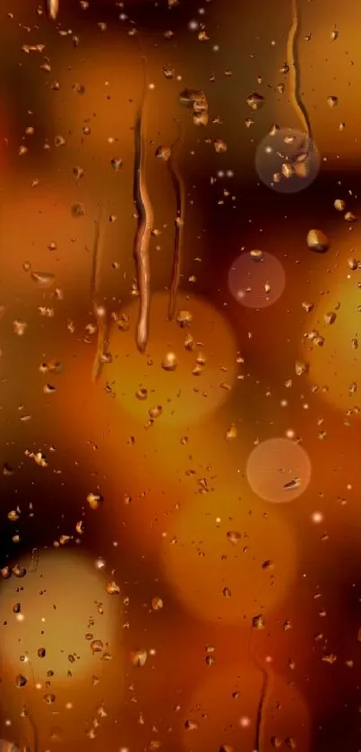 Mobile wallpaper with bokeh rain lights in warm colors.