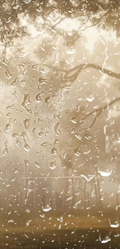 Raindrops on a window with trees in the background, creating a calm and serene view.