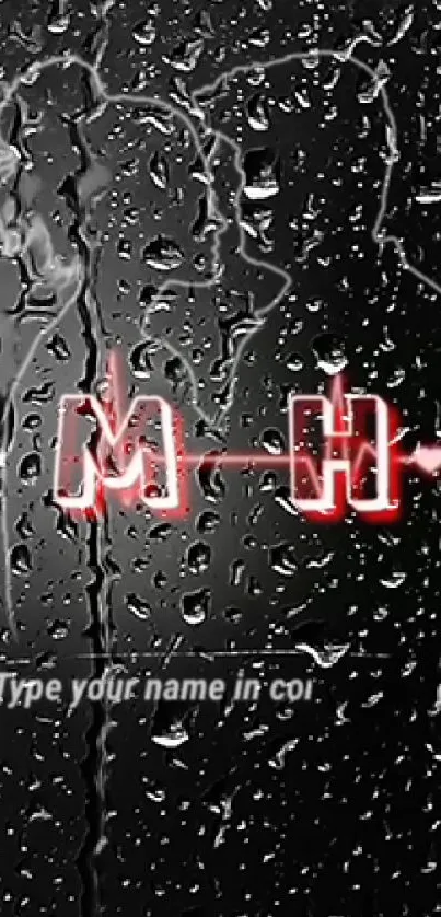 Neon initials on a rainy, dark backdrop with glowing effects.