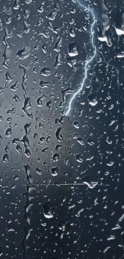 Mobile wallpaper with rain and lightning on a dark blue night background.