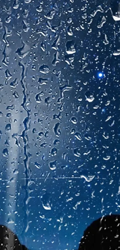 Raindrops on a dark blue night sky, perfect phone background.