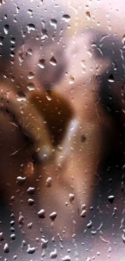 Romantic mobile wallpaper with raindrops on glass effect.