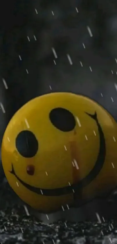 Dark smiley face in rain wallpaper.