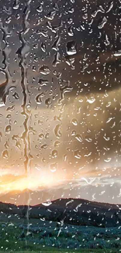 Rainy sunset with raindrops on glass mobile wallpaper.