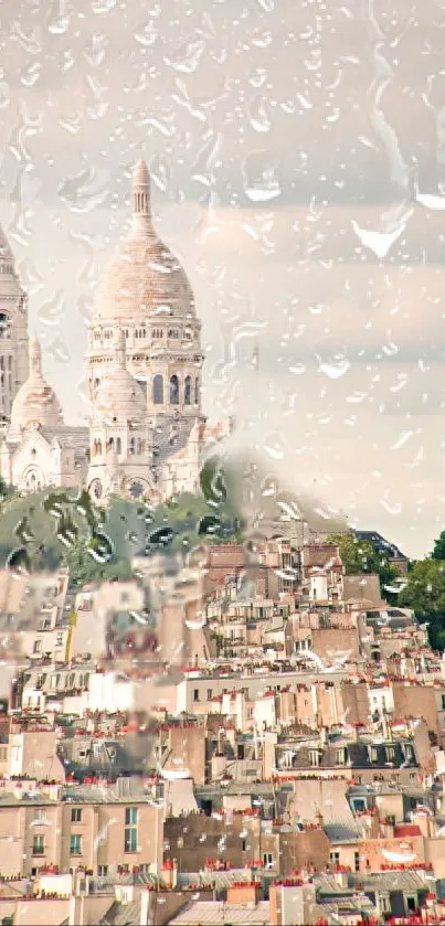 Rainy Montmartre view with Sacré-Cœur.