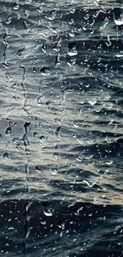 Raindrops on dark ocean waves wallpaper.