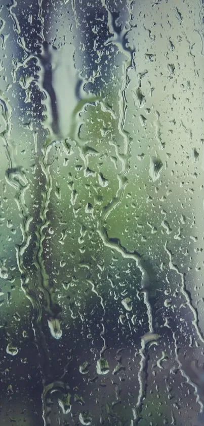 Mobile wallpaper of raindrops on a window with a soothing blue-grey tone.