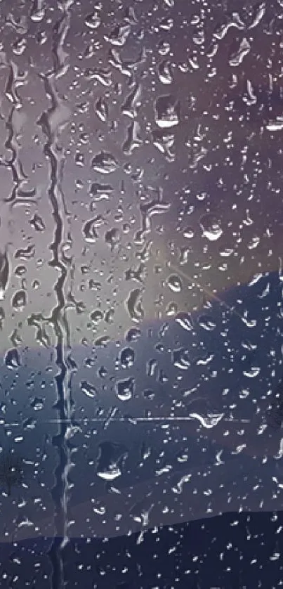 Rain-covered window with a galaxy backdrop in dark purple and blue hues.