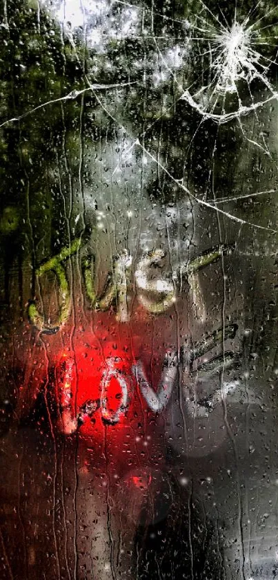 Rainy window with 'Just Love' message.