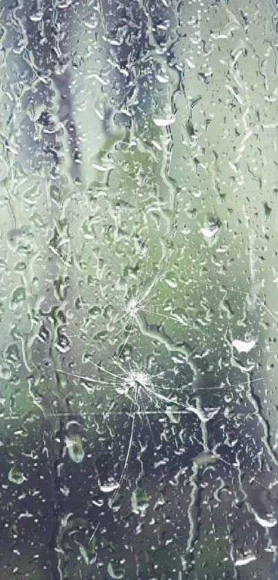 Rainy window mobile wallpaper with blue tones and water droplets.