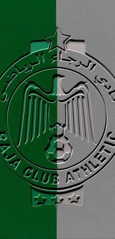 Raja Club Athletic logo on green and silver split background.