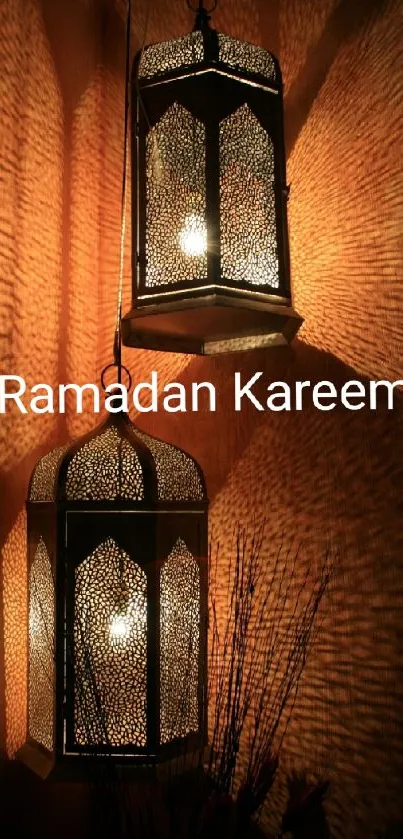 Mobile wallpaper featuring Ramadan lanterns with glowing lights and intricate patterns.