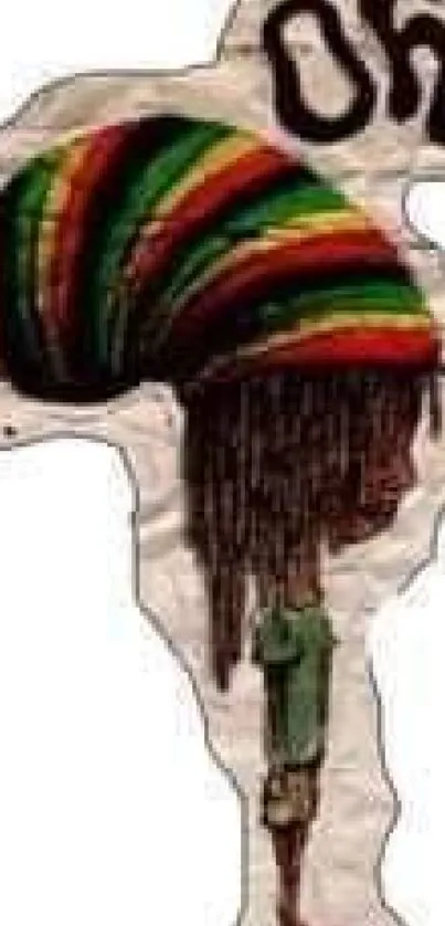 Rasta-themed wallpaper with colorful hat and text art.