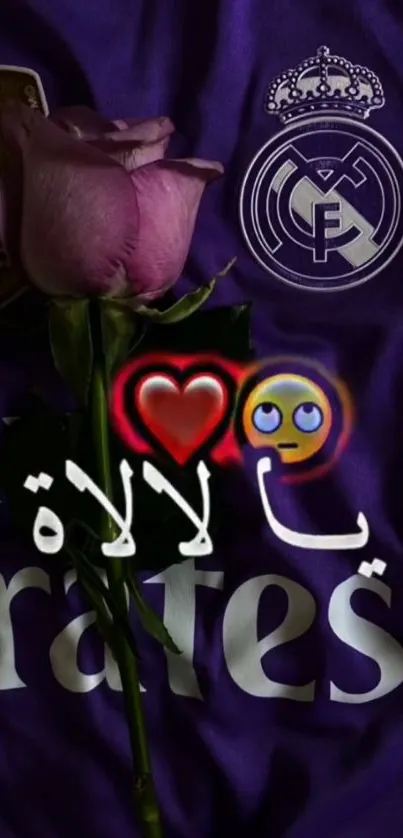 Real Madrid jersey with rose and emojis.