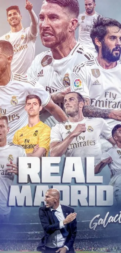 Real Madrid Galacticos wallpaper with iconic football players.