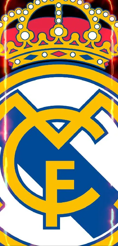 Real Madrid logo in bold colors on mobile wallpaper.