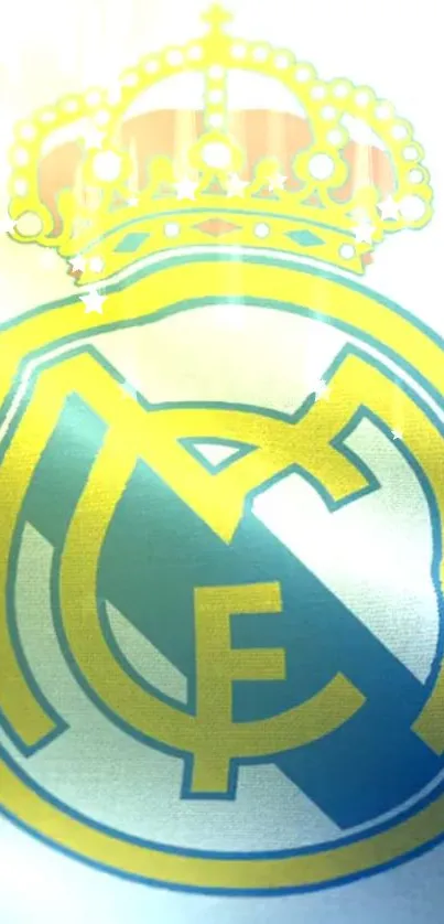 Real Madrid logo with crown on vibrant background.