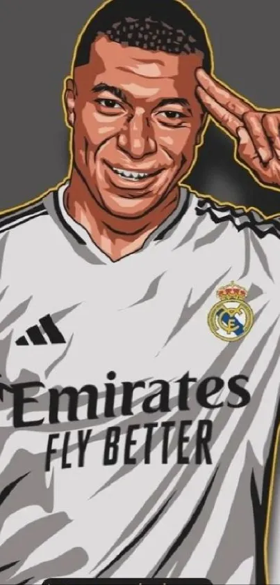 Cartoon style art of Real Madrid player saluting.