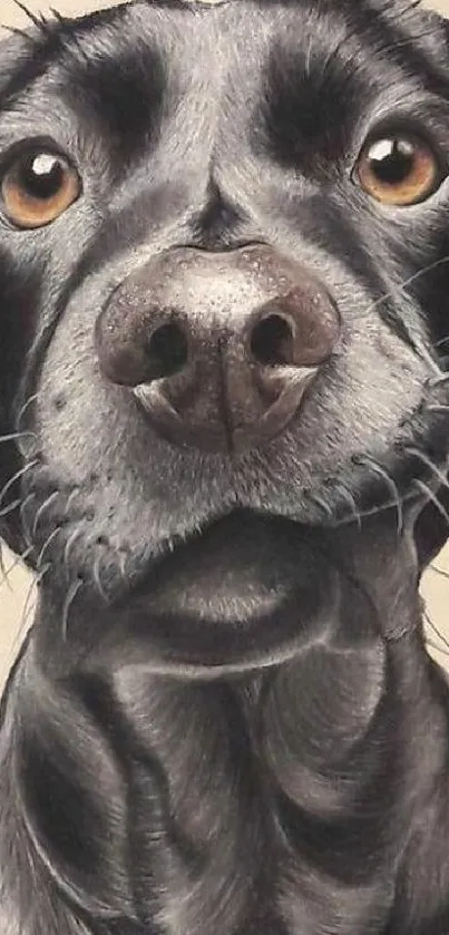 Realistic portrait of a black dog with expressive eyes.